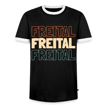 German city of Freital Saxony - Men's Ringer Shirt - black/white - Front - AI Model Female 172 light (172cm) & AI Model Male 178 light (178cm)