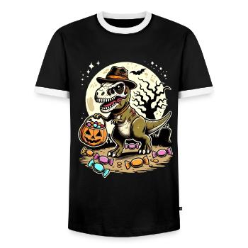 Drôle de T-Rex Zombie Aime Les Bonbons - T-shirt contrasté Homme - noir/blanc - Devant - AI Model Female 172 light (172cm) & AI Model Male 178 light (178cm)