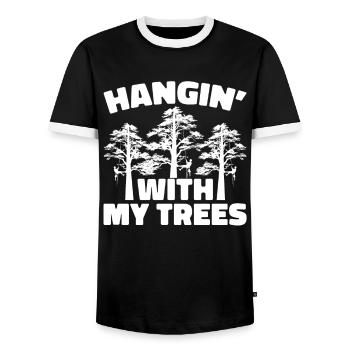 Arborist Baumpfleger Baumkletterer Baumklettern - Männer Kontrast-T-Shirt - Schwarz/Weiß - Vorne - AI Model Female 172 light (172cm) & AI Model Male 178 light (178cm)