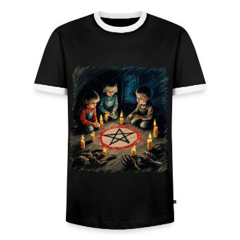 Retro Vintage Design Halloween Lover Outfit - Men's Ringer Shirt - black/white - Front - AI Model Female 172 light (172cm) & AI Model Male 178 light (178cm)