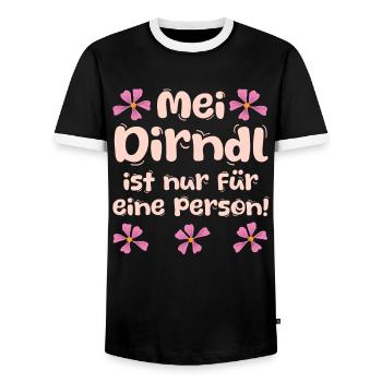 Münchner Volksfest MEI DIRNDL IS ONLY FOR A - Men's Ringer Shirt - black/white - Front - AI Model Female 172 light (172cm) & AI Model Male 178 light (178cm)