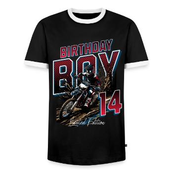 Motocross 14th Birthday - Men's Ringer Shirt - black/white - Front - AI Model Female 172 light (172cm) & AI Model Male 178 light (178cm)