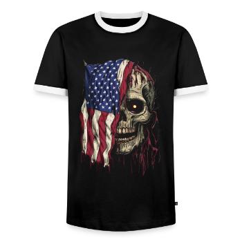 Halloween Skeleton Scary Spooky Horror Party - Men's Ringer Shirt - black/white - Front - AI Model Female 172 light (172cm) & AI Model Male 178 light (178cm)
