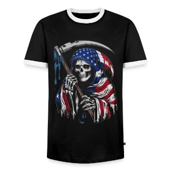Halloween Skeleton Scary Spooky Horror Party - Men's Ringer Shirt - black/white - Front - AI Model Female 172 light (172cm) & AI Model Male 178 light (178cm)