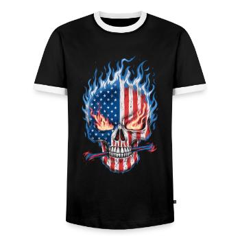 Halloween Skeleton Scary Spooky Horror Party - Men's Ringer Shirt - black/white - Front - AI Model Female 172 light (172cm) & AI Model Male 178 light (178cm)