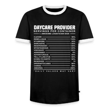 Daycare Center Provider Ingredient Information - Men's Ringer Shirt - black/white - Front - AI Model Female 172 light (172cm) & AI Model Male 178 light (178cm)