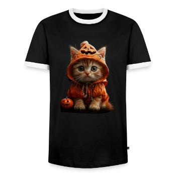 Chaton en look citrouille - Tenue d’Halloween - T-shirt contrasté Homme - noir/blanc - Devant - AI Model Female 172 light (172cm) & AI Model Male 178 light (178cm)