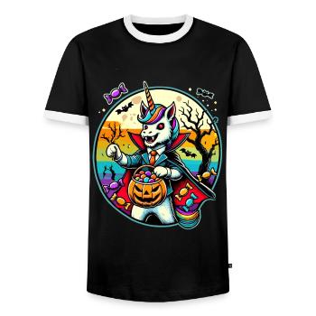 Funny Vampire Unicorn Loves Candy - Men's Ringer Shirt - black/white - Front - AI Model Female 172 light (172cm) & AI Model Male 178 light (178cm)