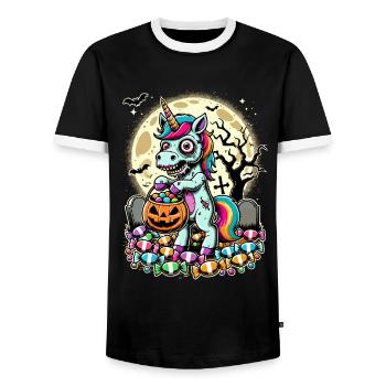 Drôle de licorne zombie aime les bonbons - T-shirt contrasté Homme - noir/blanc - Devant - AI Model Female 172 light (172cm) & AI Model Male 178 light (178cm)