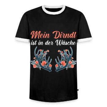 Aujourd’hui sans Dirndl Remplacement Dirndl Femmes - T-shirt contrasté Homme - noir/blanc - Devant - AI Model Female 172 light (172cm) & AI Model Male 178 light (178cm)