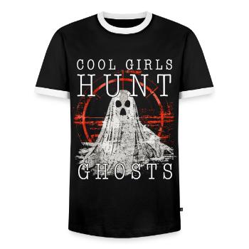 Ghost Bait Paranormal Ghost Hunter - Men's Ringer Shirt - black/white - Front - AI Model Female 172 light (172cm) & AI Model Male 178 light (178cm)