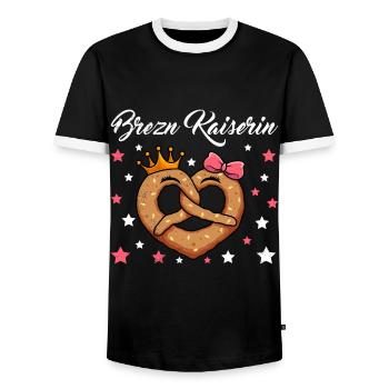 Pretzel Queen Pretzel Queen Bavarian Woman - Men's Ringer Shirt - black/white - Front - AI Model Female 172 light (172cm) & AI Model Male 178 light (178cm)