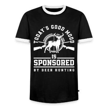 La bonne humeur du jour est sponsorisée par le Hirschjäger - T-shirt contrasté Homme - noir/blanc - Devant - AI Model Female 172 light (172cm) & AI Model Male 178 light (178cm)