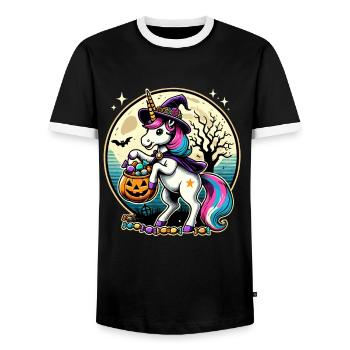 Drôle de sorcière licorne veut des bonbons - T-shirt contrasté Homme - noir/blanc - Devant - AI Model Female 172 light (172cm) & AI Model Male 178 light (178cm)