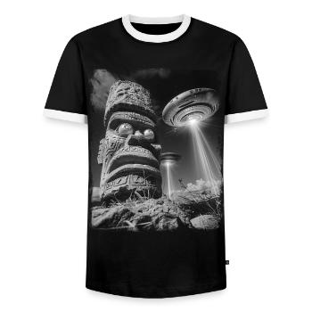 Tiki Luau Tiki Masque OVNI Alien Alien Self - T-shirt contrasté Homme - noir/blanc - Devant - AI Model Female 172 light (172cm) & AI Model Male 178 light (178cm)