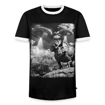 Triceratops Dinosaure OVNI Alien Alien S - T-shirt contrasté Homme - noir/blanc - Devant - AI Model Female 172 light (172cm) & AI Model Male 178 light (178cm)