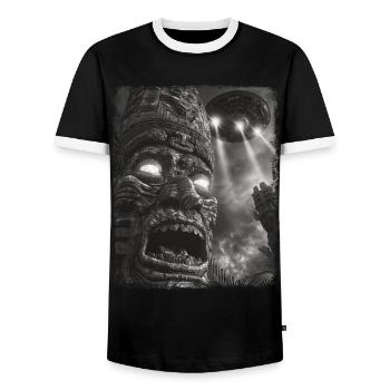 Tiki Luau Tiki Masque OVNI Alien Alien Self - T-shirt contrasté Homme - noir/blanc - Devant - AI Model Female 172 light (172cm) & AI Model Male 178 light (178cm)