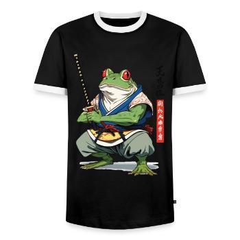 Samurai Frog Vintage Ukiyo-e Style Japan Style - Men's Ringer Shirt - black/white - Front - AI Model Female 172 light (172cm) & AI Model Male 178 light (178cm)