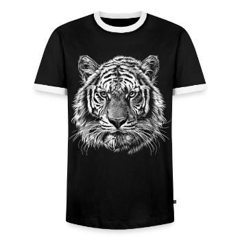 Sibirische Tiger Sibirischer Tiger - Männer Kontrast-T-Shirt - Schwarz/Weiß - Vorne - AI Model Female 172 light (172cm) & AI Model Male 178 light (178cm)