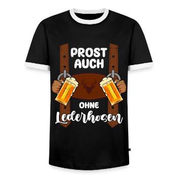 Meine Lederhosen sind zu Hause Bier Trinker - Männer Kontrast-T-Shirt - Schwarz/Weiß - Vorne - AI Model Female 172 light (172cm) & AI Model Male 178 light (178cm)
