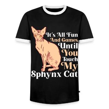 Drôle de chat Sphynx Dicton - T-shirt contrasté Homme - noir/blanc - Devant - AI Model Female 172 light (172cm) & AI Model Male 178 light (178cm)