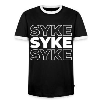 German city Syke, Lower Saxony - Men's Ringer Shirt - black/white - Front - AI Model Female 172 light (172cm) & AI Model Male 178 light (178cm)