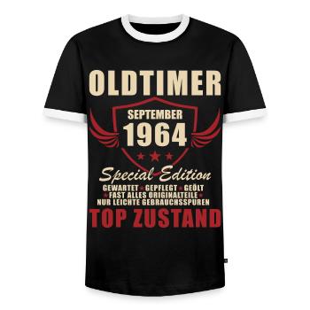 60ème Anniversaire Voiture Classique Septembre 64 Millésime 1964 - T-shirt contrasté Homme - noir/blanc - Devant - AI Model Female 172 light (172cm) & AI Model Male 178 light (178cm)