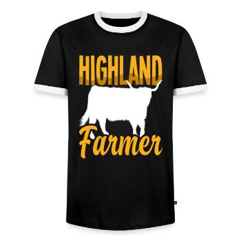 Highland Farmer Vache écossaise des Highlands - T-shirt contrasté Homme - noir/blanc - Devant - AI Model Female 172 light (172cm) & AI Model Male 178 light (178cm)