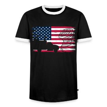 Storm Chaser United States Flag Tornado - Men's Ringer Shirt - black/white - Front - AI Model Female 172 light (172cm) & AI Model Male 178 light (178cm)