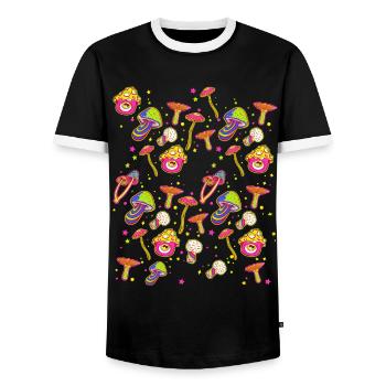 lustige Pilze Pilz Waldpilze bunt farbenfroh - Männer Kontrast-T-Shirt - Schwarz/Weiß - Vorne - AI Model Female 172 light (172cm) & AI Model Male 178 light (178cm)