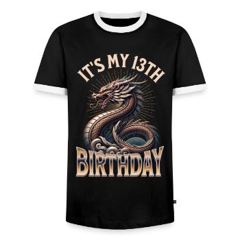 Dragon 13th Birthday Dragon - Men's Ringer Shirt - black/white - Front - AI Model Female 172 light (172cm) & AI Model Male 178 light (178cm)