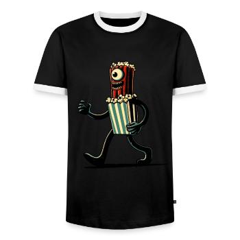 Scary popcorn for scary movies Halloween - Men's Ringer Shirt - black/white - Front - AI Model Female 172 light (172cm) & AI Model Male 178 light (178cm)
