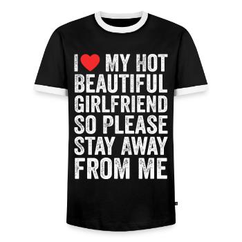 I Love My Hot Beautiful Girlfriend - Men's Ringer Shirt - black/white - Front - AI Model Female 172 light (172cm) & AI Model Male 178 light (178cm)