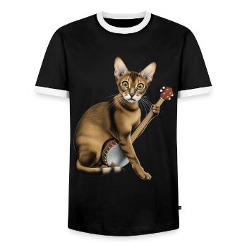 Oriental Shorthair Cat Bluegrass Banjo Games - Men's Ringer Shirt - black/white - Front - AI Model Female 172 light (172cm) & AI Model Male 178 light (178cm)