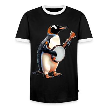 Penguin Oiseau Joueur de Banjo Bluegrass - T-shirt contrasté Homme - noir/blanc - Devant - AI Model Female 172 light (172cm) & AI Model Male 178 light (178cm)