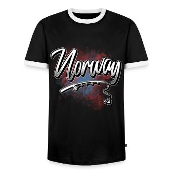 Norway Fishing Angler Fishing - Men's Ringer Shirt - black/white - Front - AI Model Female 172 light (172cm) & AI Model Male 178 light (178cm)