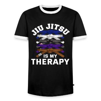 Jiu Jitsu Is My Therapy - Men's Ringer Shirt - black/white - Front - AI Model Female 172 light (172cm) & AI Model Male 178 light (178cm)