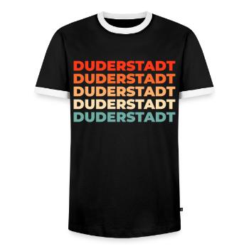 German city Duderstadt Lower Saxony - Men's Ringer Shirt - black/white - Front - AI Model Female 172 light (172cm) & AI Model Male 178 light (178cm)