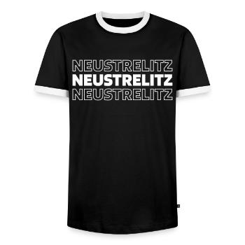 German city Neustrelitz, Mecklenburg-Western Pomerania - Men's Ringer Shirt - black/white - Front - AI Model Female 172 light (172cm) & AI Model Male 178 light (178cm)