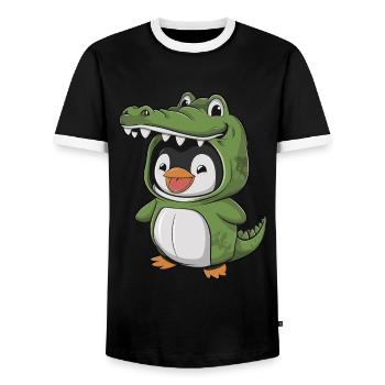 Pingouin en costume de crocodile - T-shirt contrasté Homme - noir/blanc - Devant - AI Model Female 172 light (172cm) & AI Model Male 178 light (178cm)