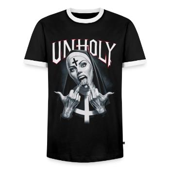 Provokant und Ausdrucksstark – Rebellische Mode - Männer Kontrast-T-Shirt - Schwarz/Weiß - Vorne - AI Model Female 172 light (172cm) & AI Model Male 178 light (178cm)