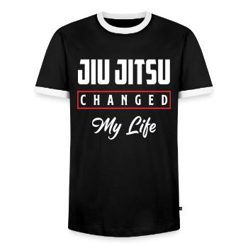 Jiu Jitsu Changed My Life - Men's Ringer Shirt - black/white - Front - AI Model Female 172 light (172cm) & AI Model Male 178 light (178cm)