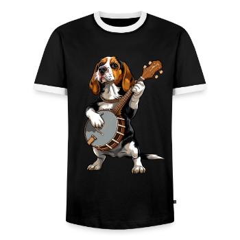 Beagle Dog Joueur de banjo bluegrass - T-shirt contrasté Homme - noir/blanc - Devant - AI Model Female 172 light (172cm) & AI Model Male 178 light (178cm)