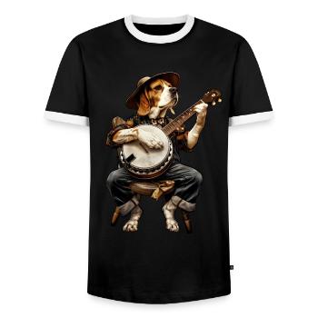 Beagle Dog Joueur de banjo bluegrass - T-shirt contrasté Homme - noir/blanc - Devant - AI Model Female 172 light (172cm) & AI Model Male 178 light (178cm)