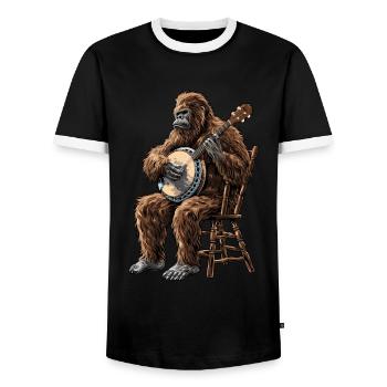 Bigfoot Sasquatch Yeti Bluegrass Banjo Spieler - Männer Kontrast-T-Shirt - Schwarz/Weiß - Vorne - AI Model Female 172 light (172cm) & AI Model Male 178 light (178cm)