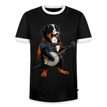 Bouvier Bernois Joueur de Banjo Bluegrass - T-shirt contrasté Homme - noir/blanc - Devant - AI Model Female 172 light (172cm) & AI Model Male 178 light (178cm)
