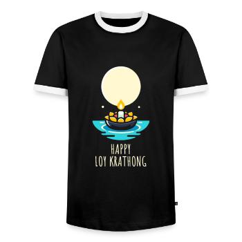 Cute Loy Krathong Holiday Thailand Festival - Men's Ringer Shirt - black/white - Front - AI Model Female 172 light (172cm) & AI Model Male 178 light (178cm)