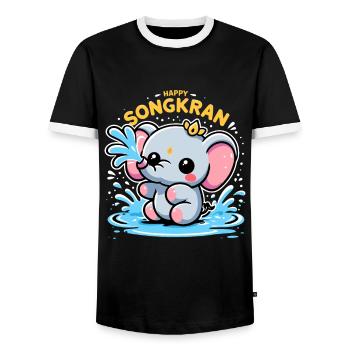 Cute Happy Songkran Thailand Vacation - Men's Ringer Shirt - black/white - Front - AI Model Female 172 light (172cm) & AI Model Male 178 light (178cm)