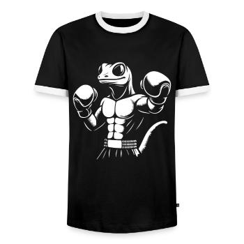 Lustiges Muay Thai Boxen Gecko Boxen - Männer Kontrast-T-Shirt - Schwarz/Weiß - Vorne - AI Model Female 172 light (172cm) & AI Model Male 178 light (178cm)