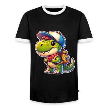 Dinosaurier Schule Einschulung Dino T Rex - Männer Kontrast-T-Shirt - Schwarz/Weiß - Vorne - AI Model Female 172 light (172cm) & AI Model Male 178 light (178cm)